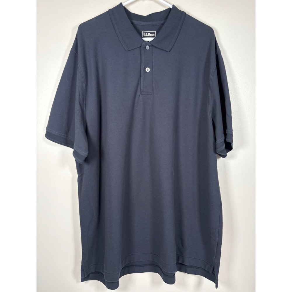 LL Bean Mens XXL Black Cotton Pique Traditional Fit Polo Shirt Preppy Office